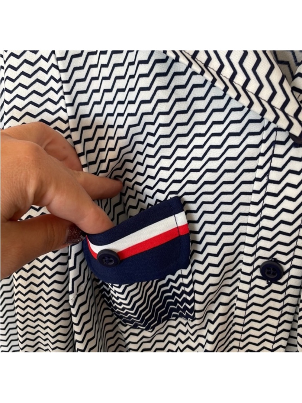 NWT Vintage Geometric Dress Blue/White/Red Various Sizes - Picture 4 of 6
